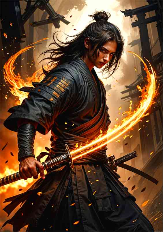 The young warrior with flame sword
