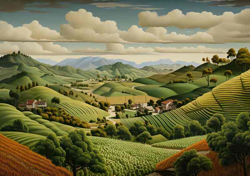 A View of the farm in the vally with green hils