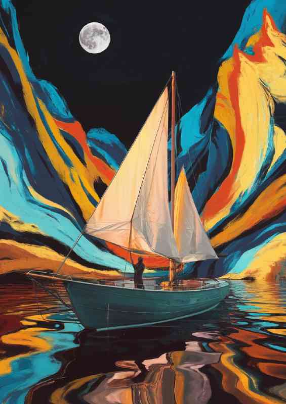 Surreal scene of a sailboat on the lake