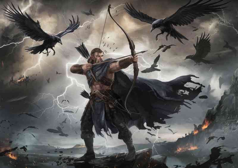 Ullr norse mythology with arrows and crows