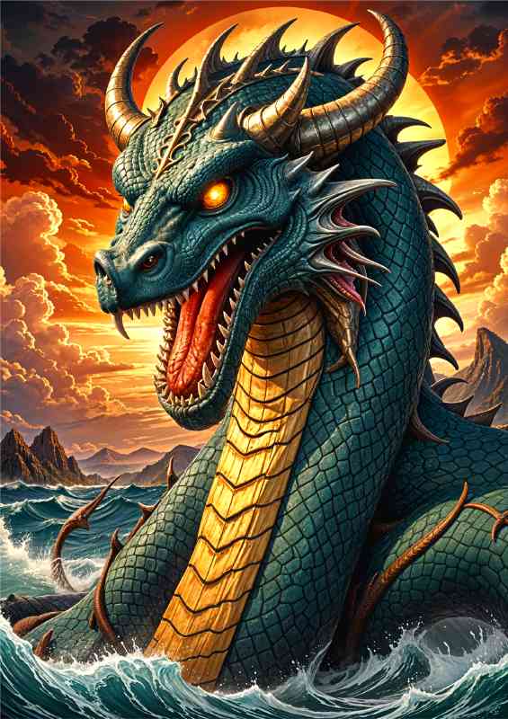 Jörmungandr the norse mythology god of the seas glowing eyes