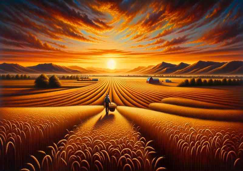 Harvest Horizon a sunset over farmlands