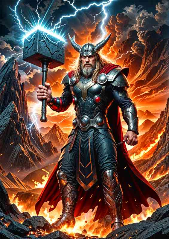 Thor norse mythology god with his Mjollnir hammer