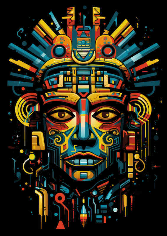 Abstract aztec man with a painted style