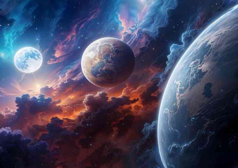 Nebulous space environment with swirling clouds Earth and staras