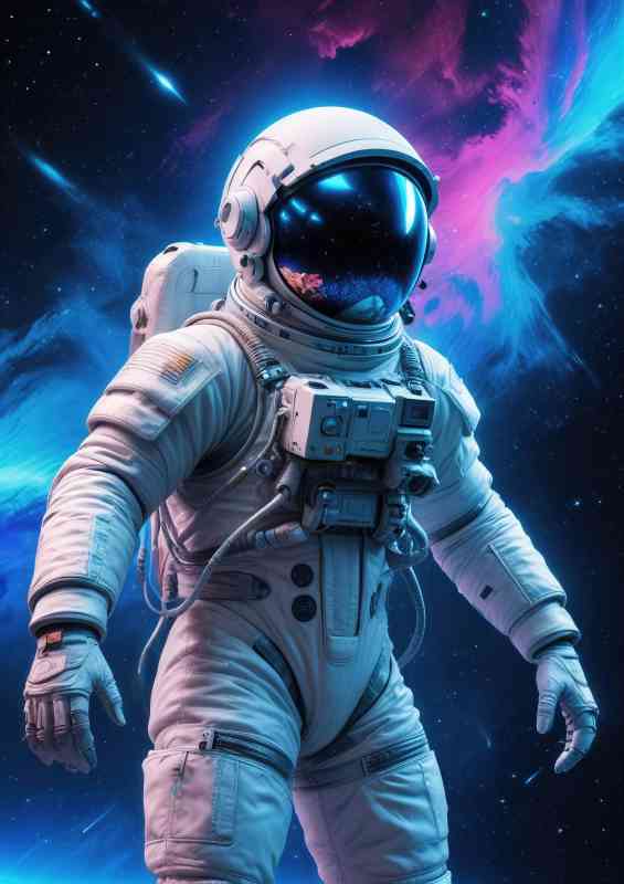 Astronaut in a white spacesuit floating in space