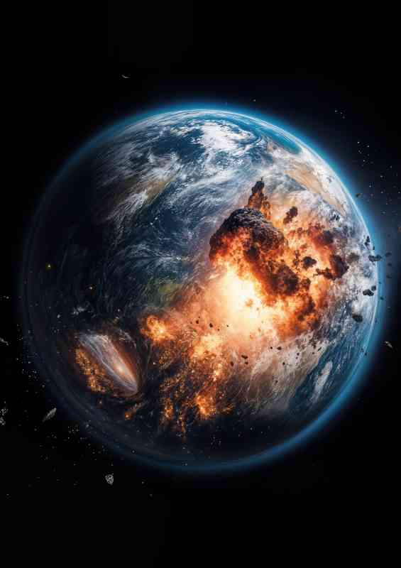 Earth from space with a dramatic scene of a massive explosion