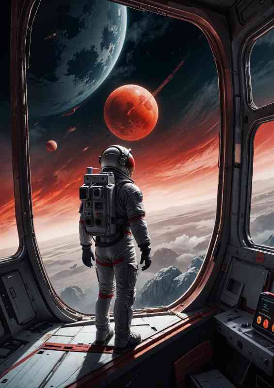 Astronaut standing looking to mars