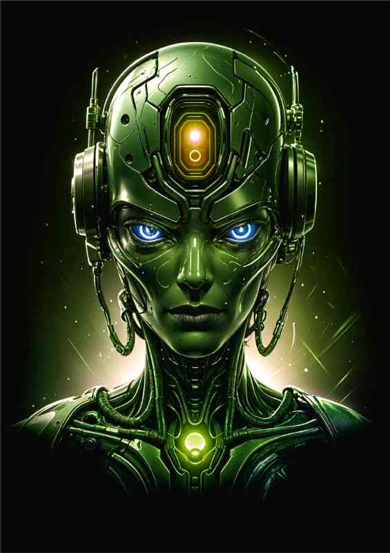 Cyberpunk robot head in neon green
