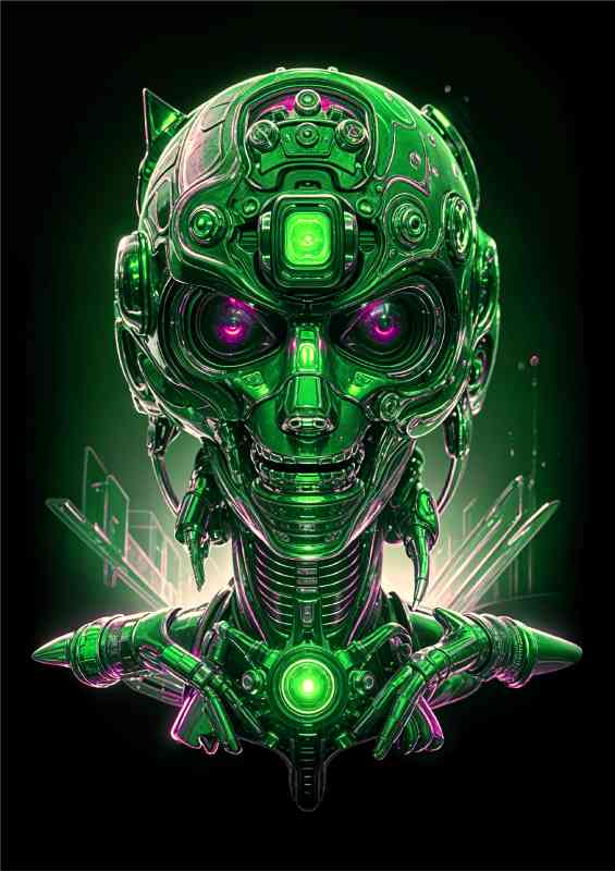 Cyberpunk robot head neon green