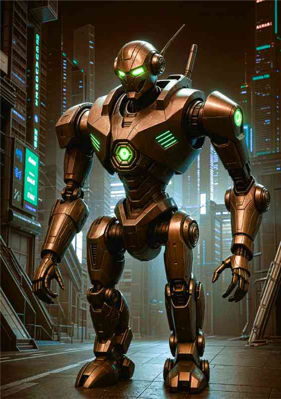 Cyberpunk robot in neon futuristic