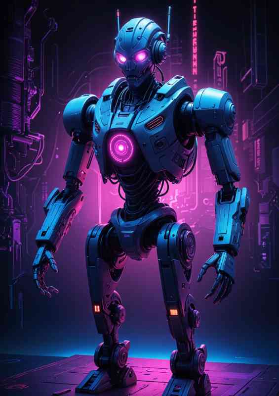 Cyberpunk robot in neon purple