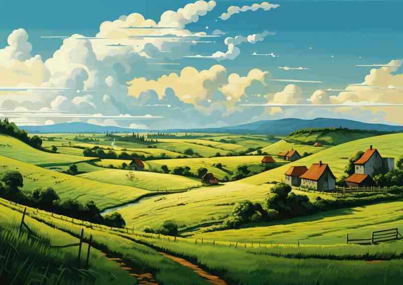 Idyllic view of the countryside with green grass