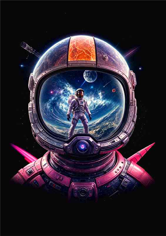 Futuristic astronaut with helmet neon colours