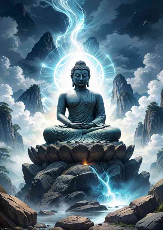Large lord buddha statue on the rocks