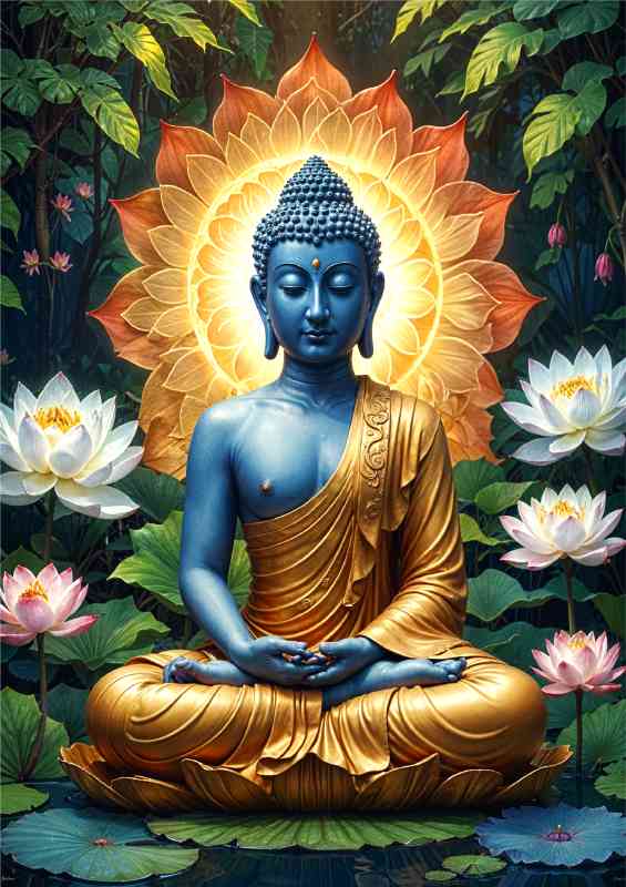 Lord Bubbha surrounded by lotus flower