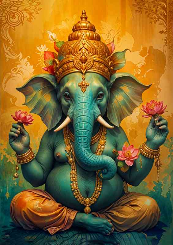 Lord ganesha Hindu deity golden background