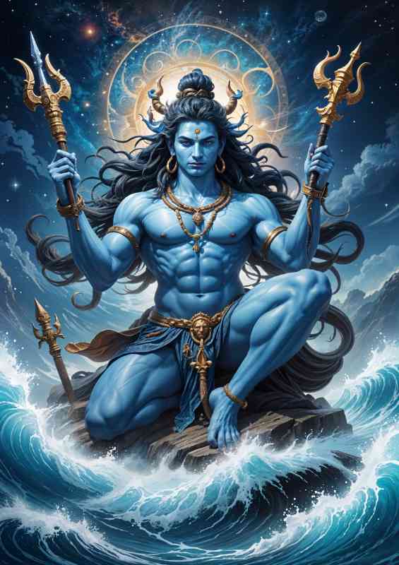 Lord shiva surrounded by crashing waves