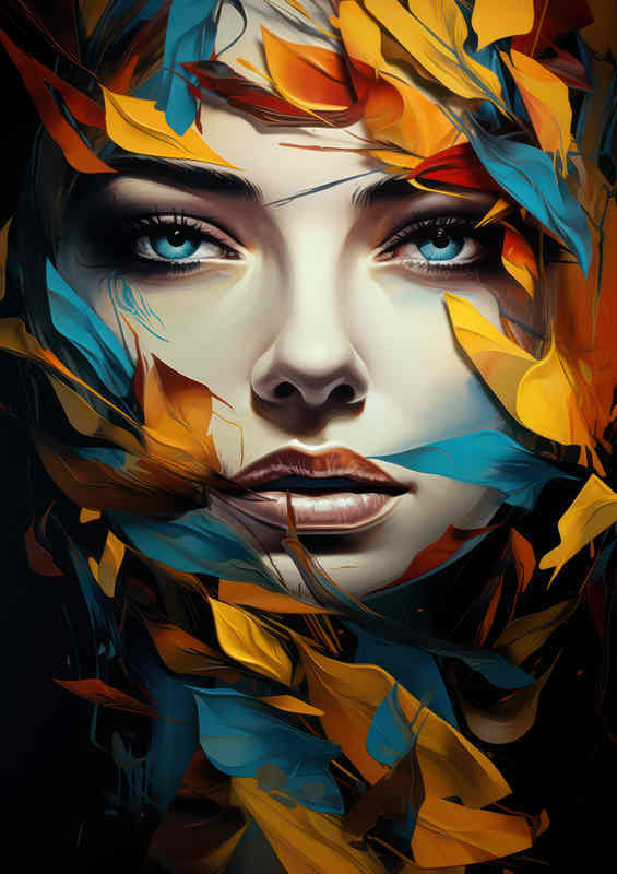 Colorful Leaf Face Metal Poster