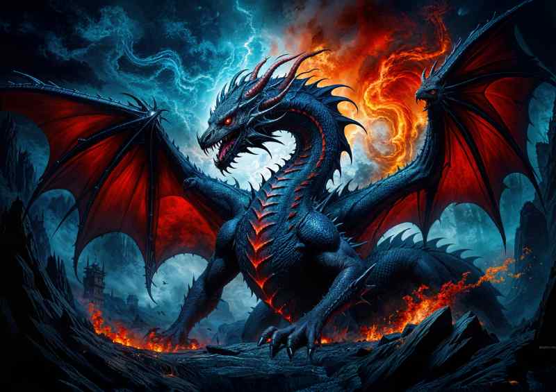 Dark fantasy Dragon in fight mode