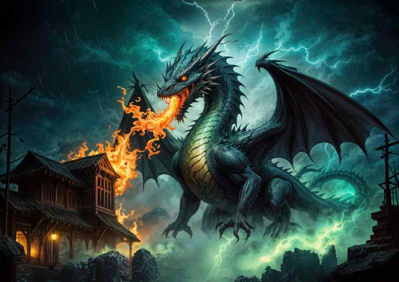 Dragon bunring the village