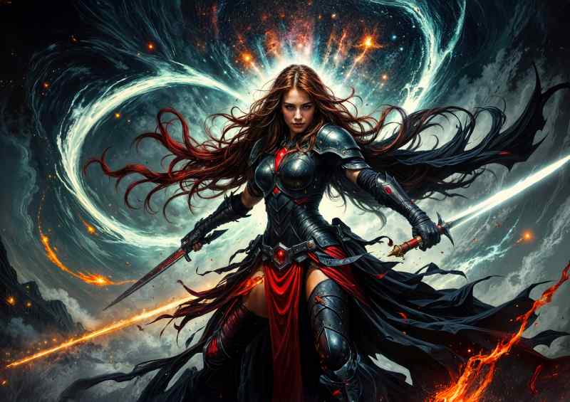Female warrior with swords dark fantasy