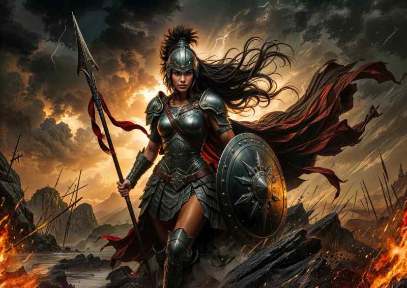 Lady roman warrior with shield dark fantasy