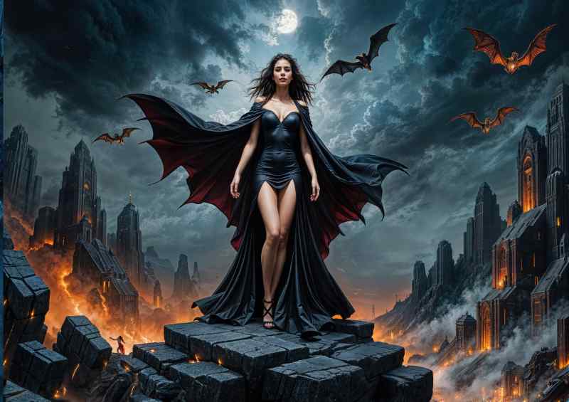 Lady vampire out at night dark fantasy