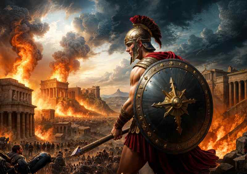 Roman warrior with shield dark fantasy