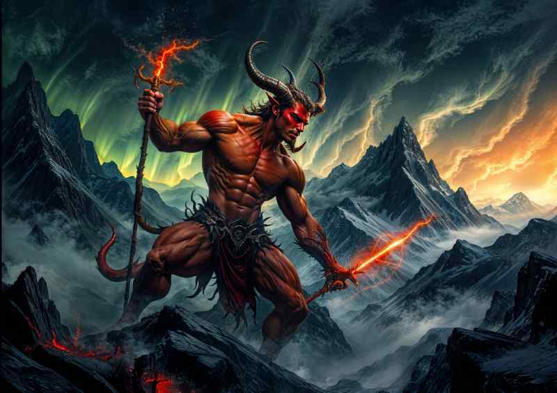 The horned demon on the hunt dark fantasy