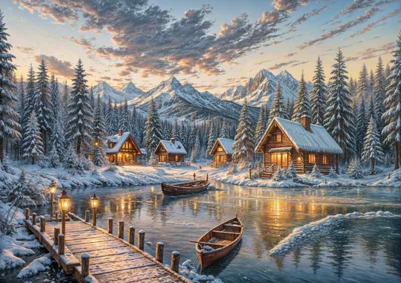 Log cabins by the lake