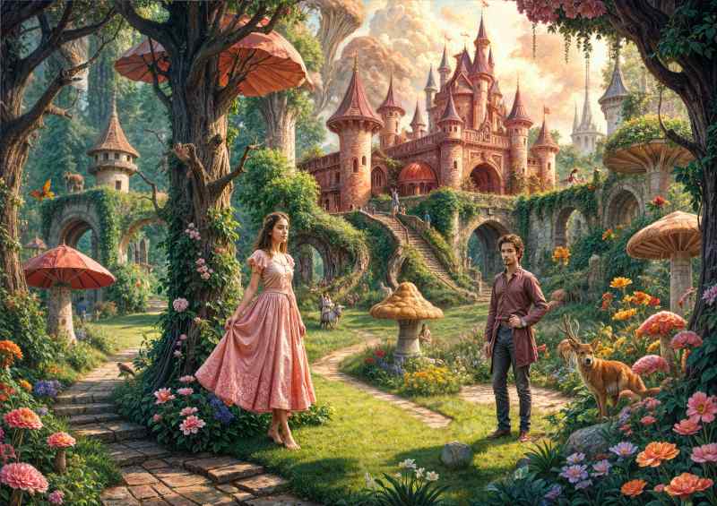 Prince and princess in the castle park