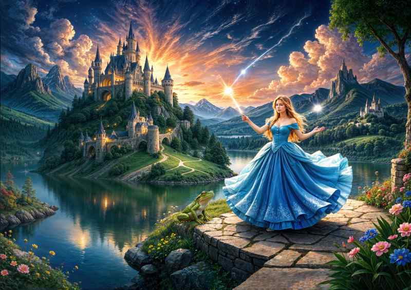 Princess in blue with her magic wand