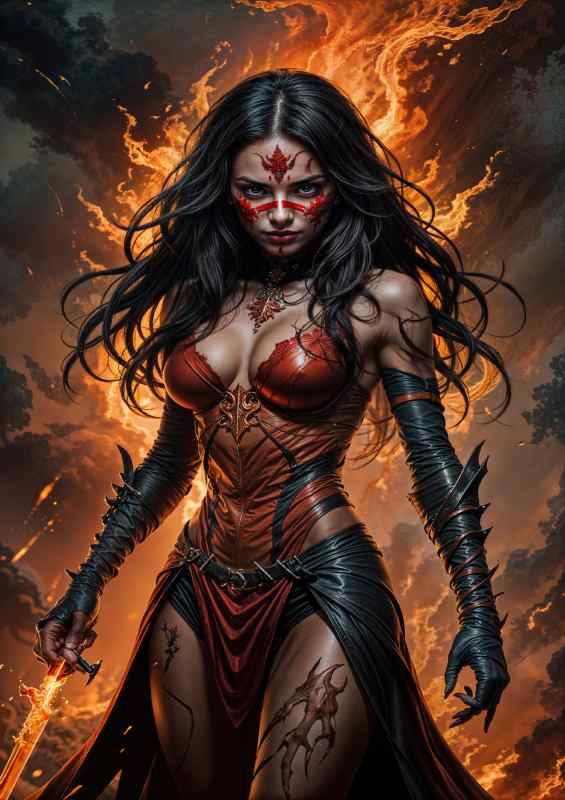 Demon lady darkside in fire dark fantasy