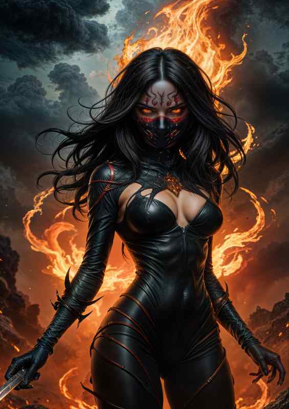 Demon woman with red eyes dark fantasy