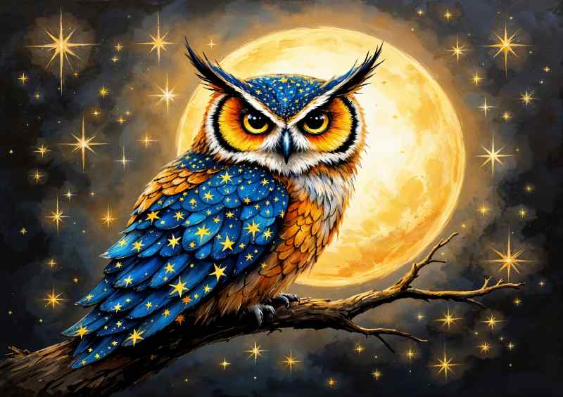 Majestic night owl with the stars | Metal Poster