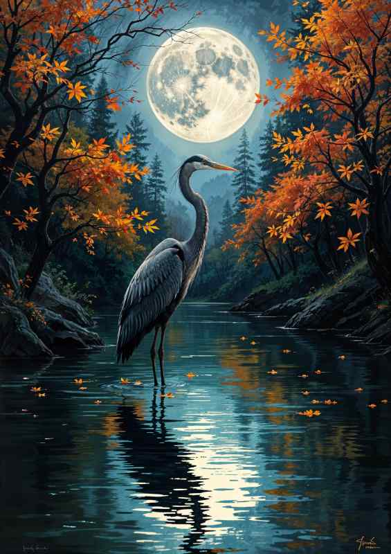 Heron at night | Metal Poster