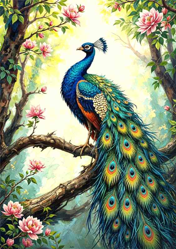 Peacock on the branch | Metal Poster
