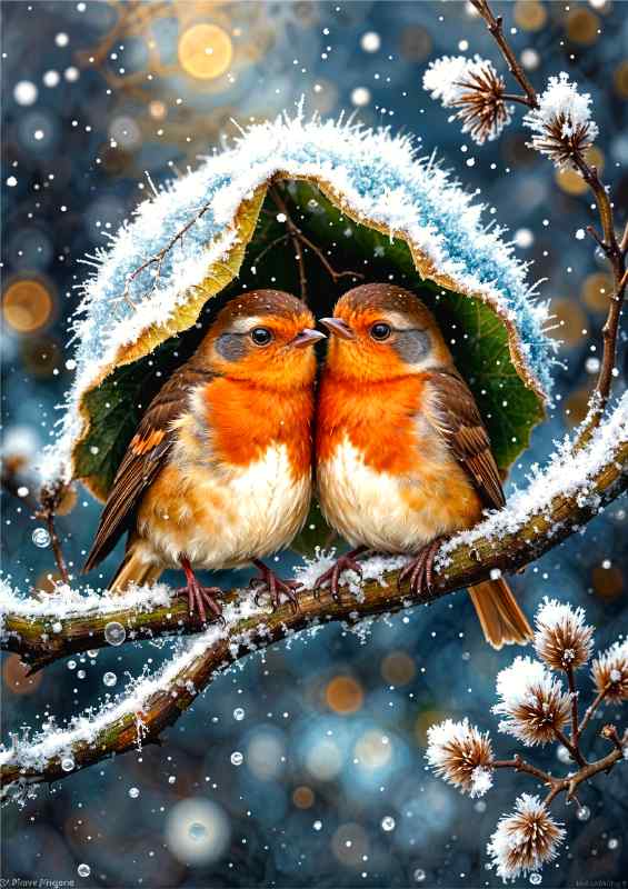 robins in the winter | Metal Poster