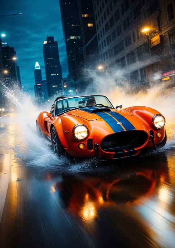 Corbra car in the rain on the streets | Metal Poster
