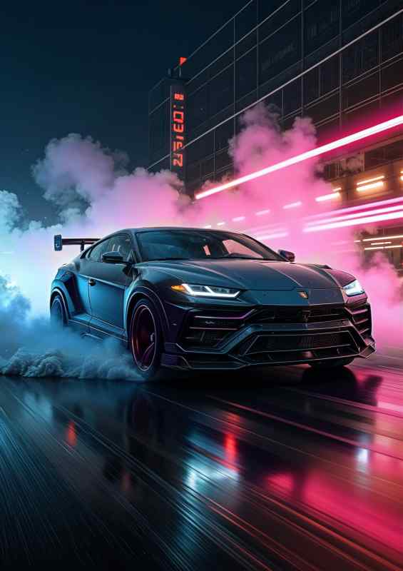 Lambourghini urus on the track in motion | Metal Poster