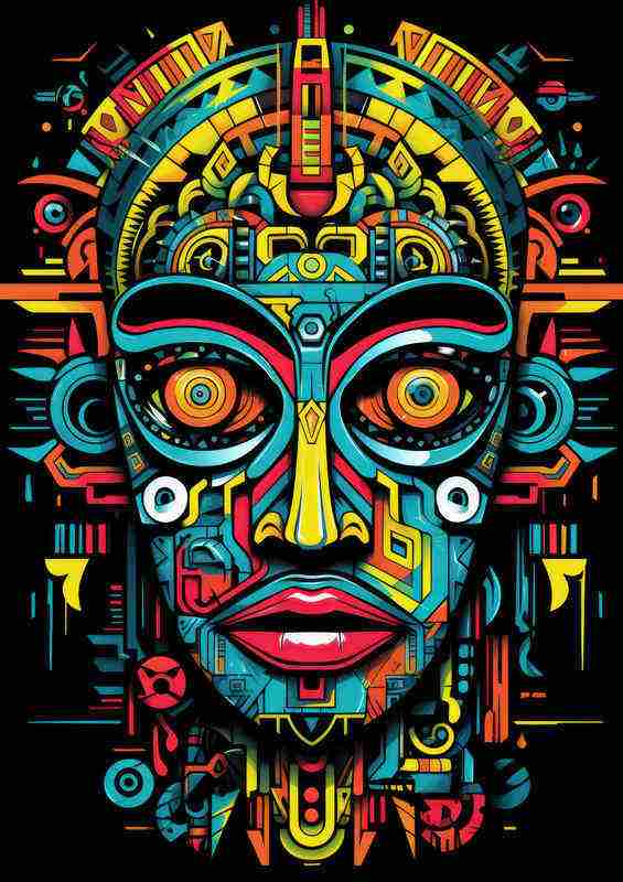 Art Aztec Mans face in a geometric style