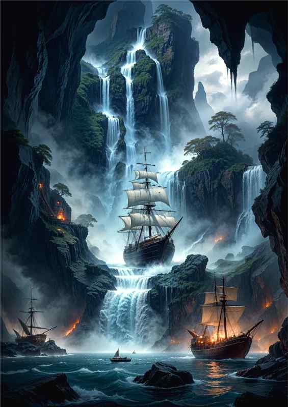 Sailing ships in the cove | Metal Poster