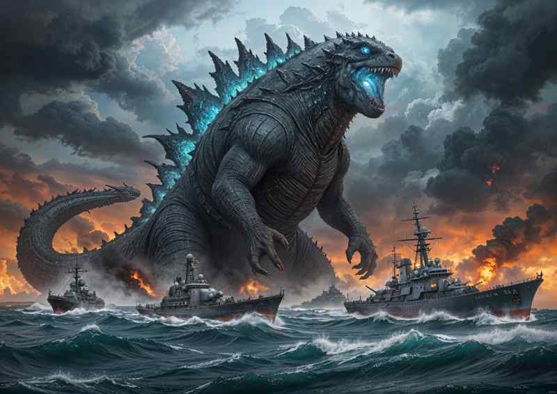 Godzilla in the rough seas | Metal Poster