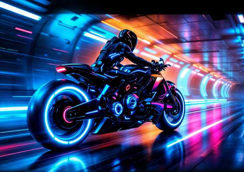 Tron style bike in the future neon | Metal Poster