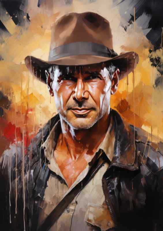 Pallet knife painting of Indiana Jones colourful style | Metal Poster