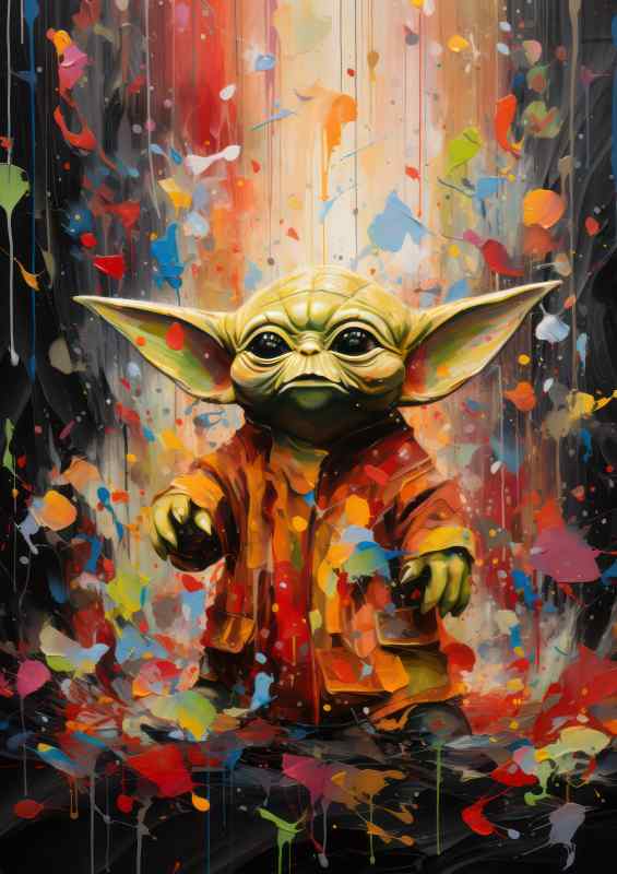 Pallet knife painting of Yoda Very colourful | Metal Poster