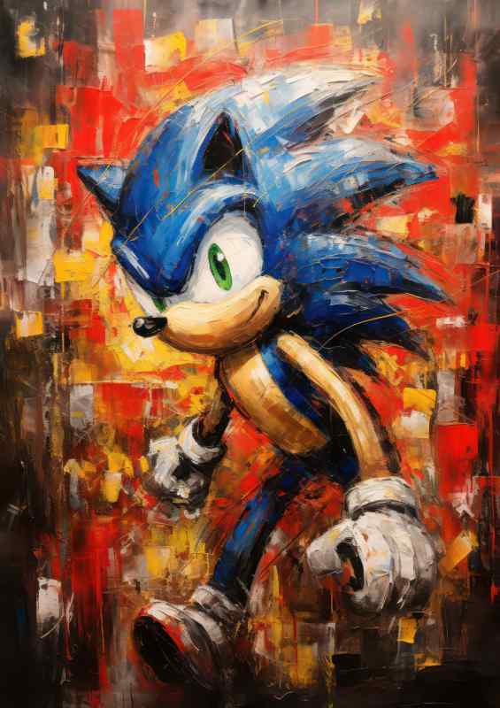 Pallet knife painting of sonic the hedgehog | Metal Poster