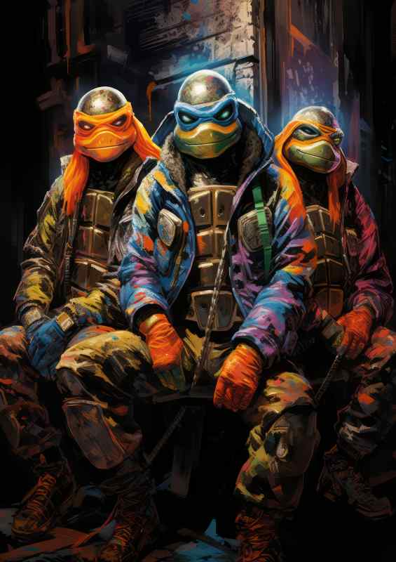 Teenage mutant ninja turtles in a city | Metal Poster