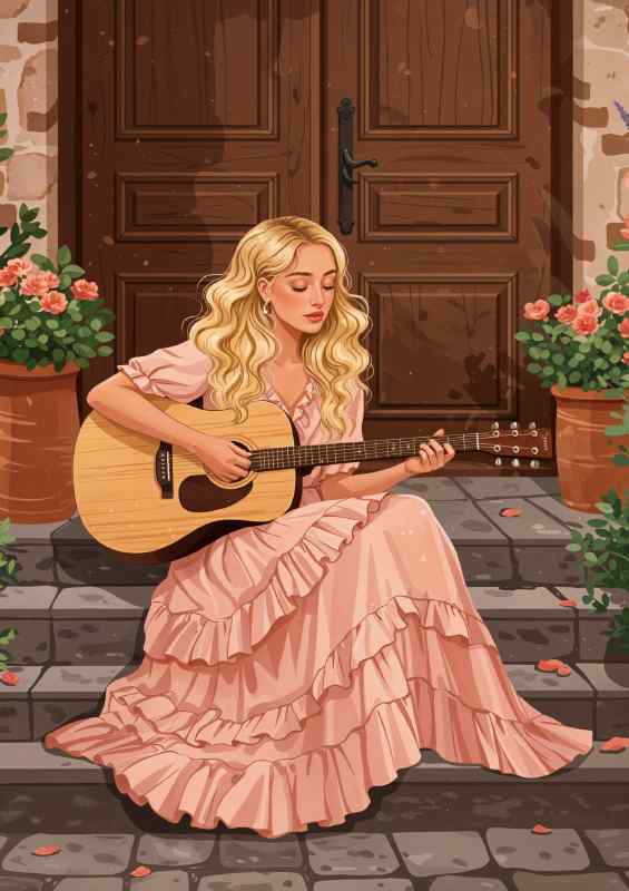 Girl and the guitar | Metal Poster